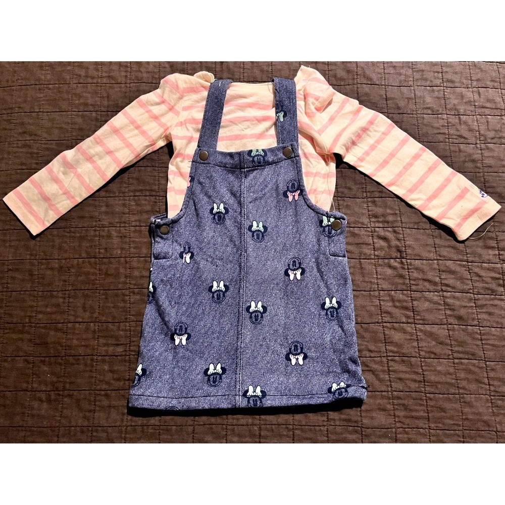 Disney Junior Minnie Mouse Toddler Girl Jumper Dress Striped Shirt Set 3T Blue